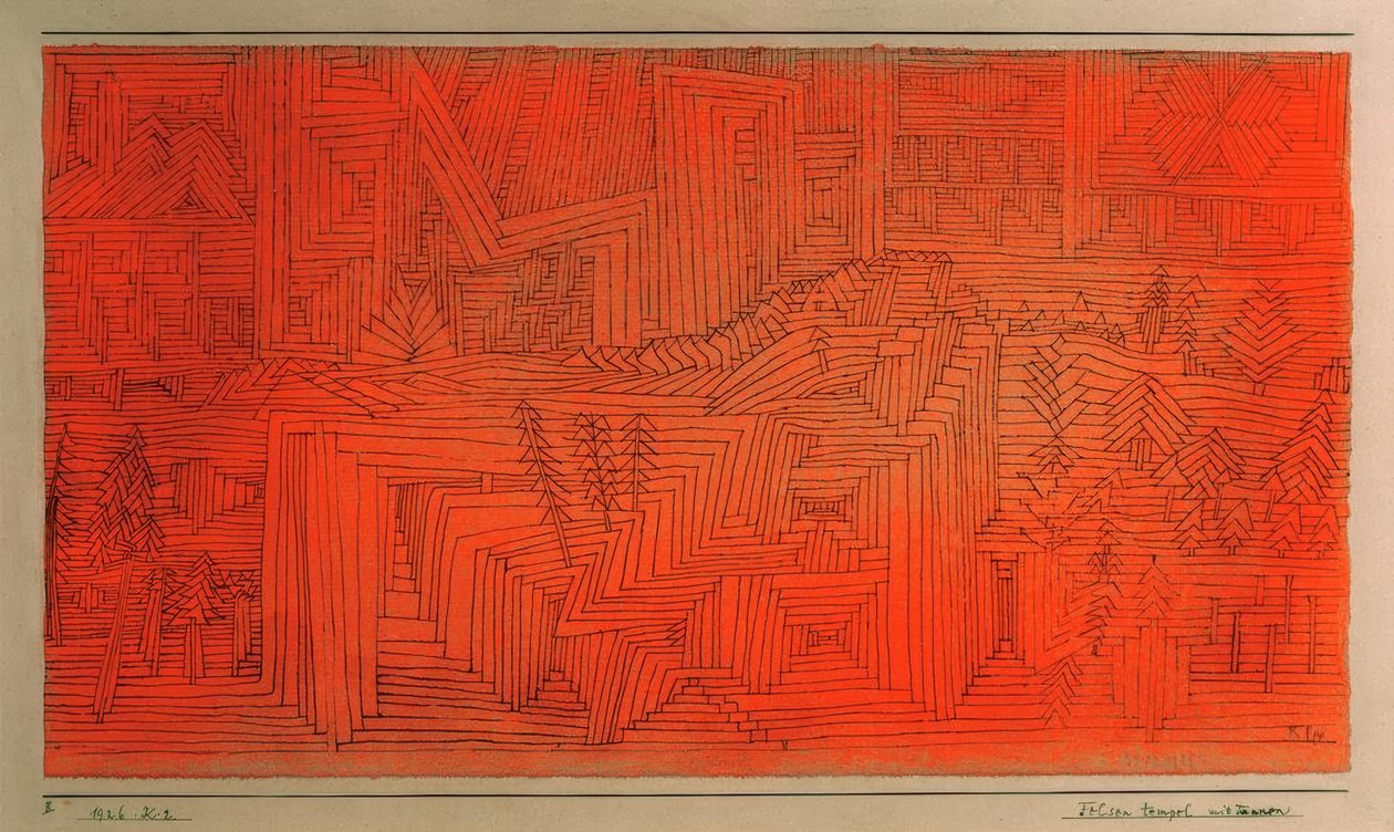 Templo de roca con abetos de Paul Klee