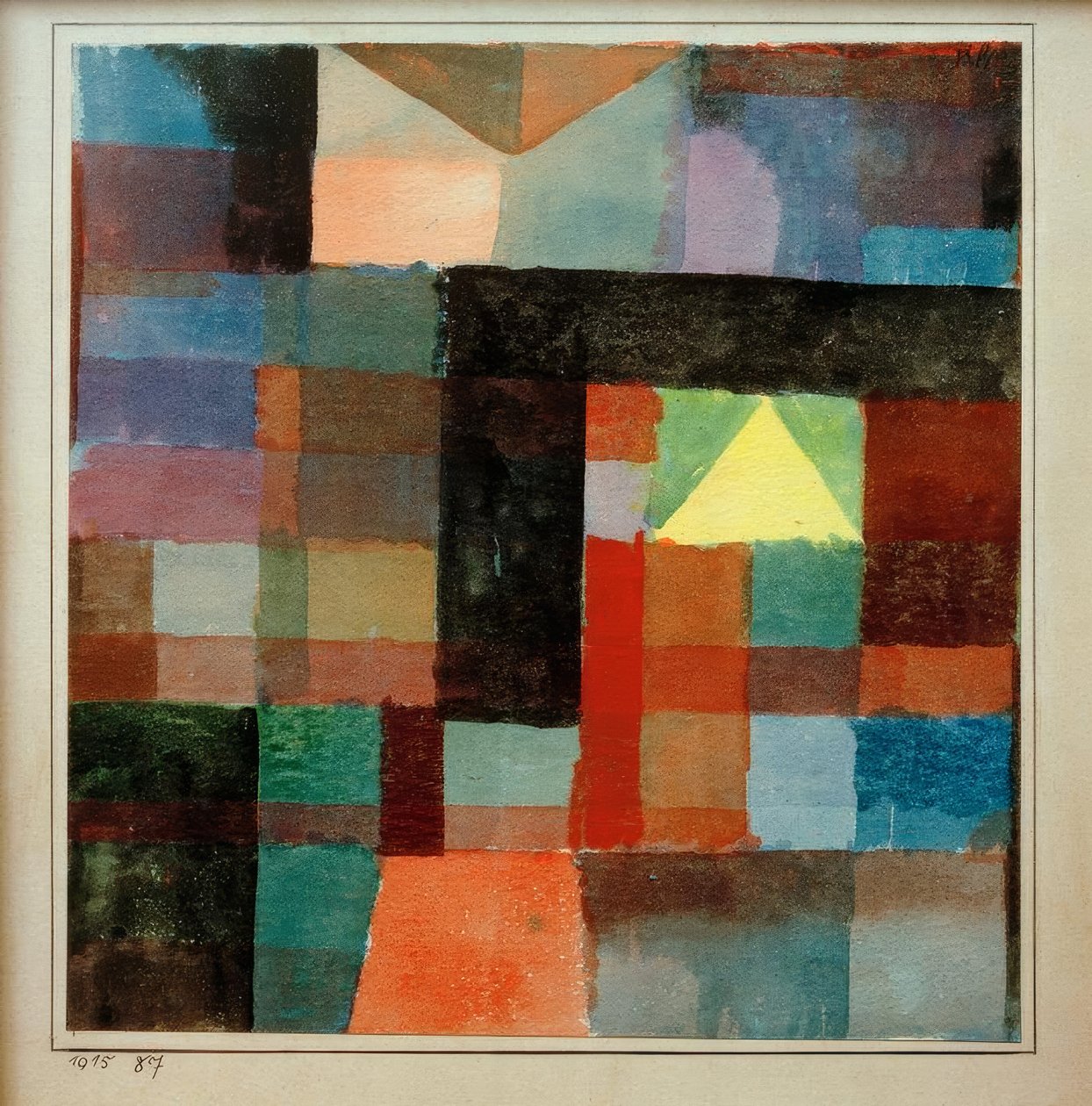 Arquitectura espacial con la pirámide amarilla / frío-calor de Paul Klee