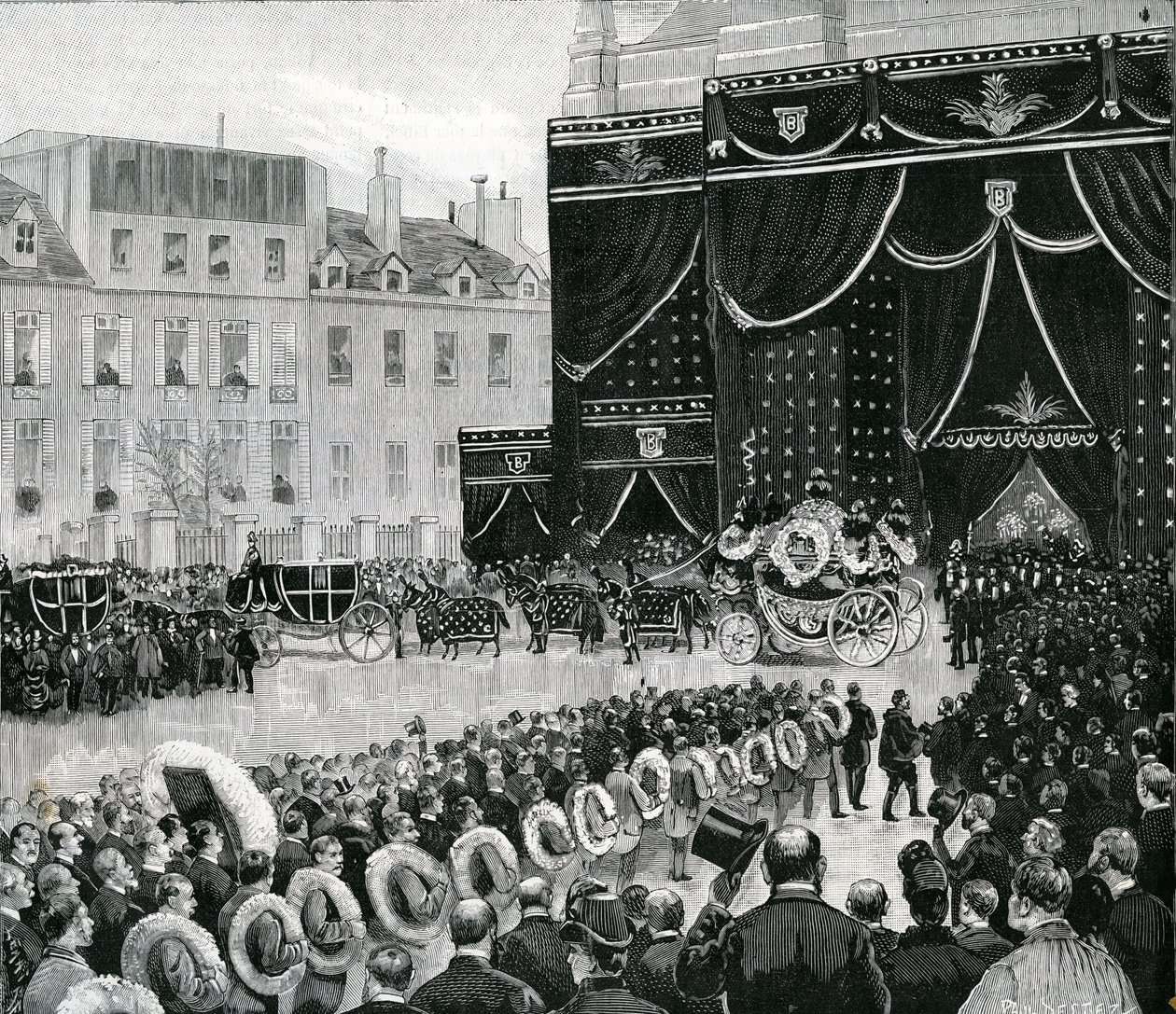 Llegada del cortejo fúnebre de Marguerite Boucicaut a la iglesia de Saint-Thomas d