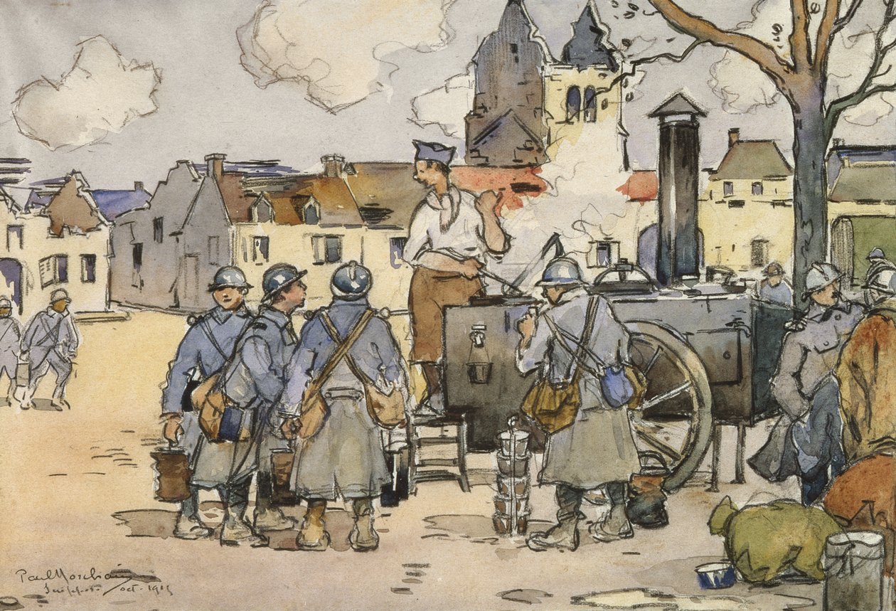 Francotiradores franceses en una cocina de campaña, Marne, octubre de 1915 de Paul Morchain