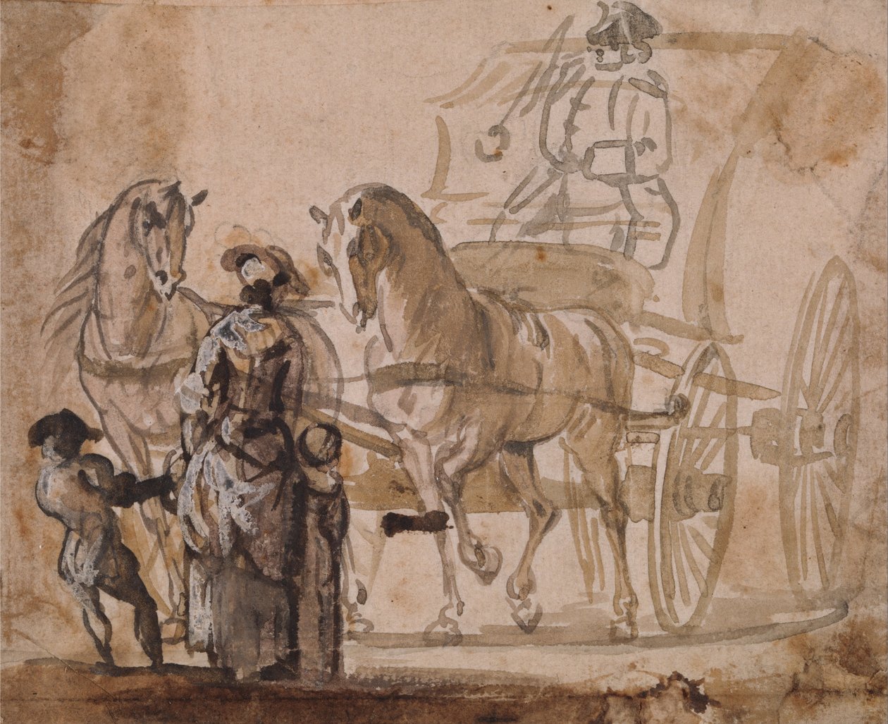 Carruaje y pareja, con cochero de Paul Sandby