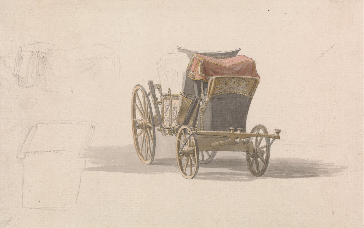 Un carruaje con el escudo de armas real de Paul Sandby