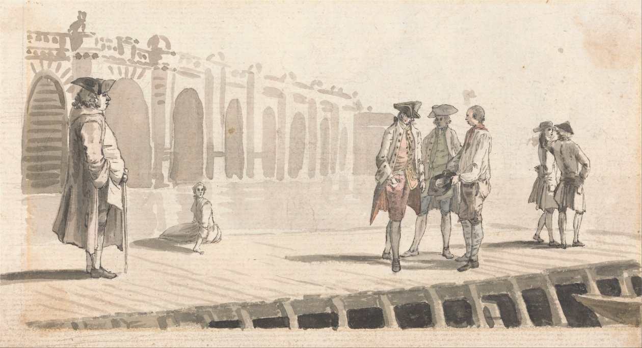 Un grupo de hombres en el muelle de Westminster de Paul Sandby