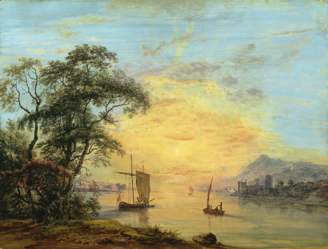 Paisaje Fluvial al Atardecer en Gales, c.1775-1800 de Paul Sandby