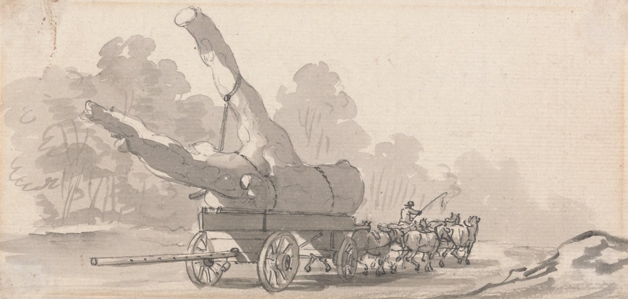 Carro llevando un gran tronco de árbol de Paul Sandby