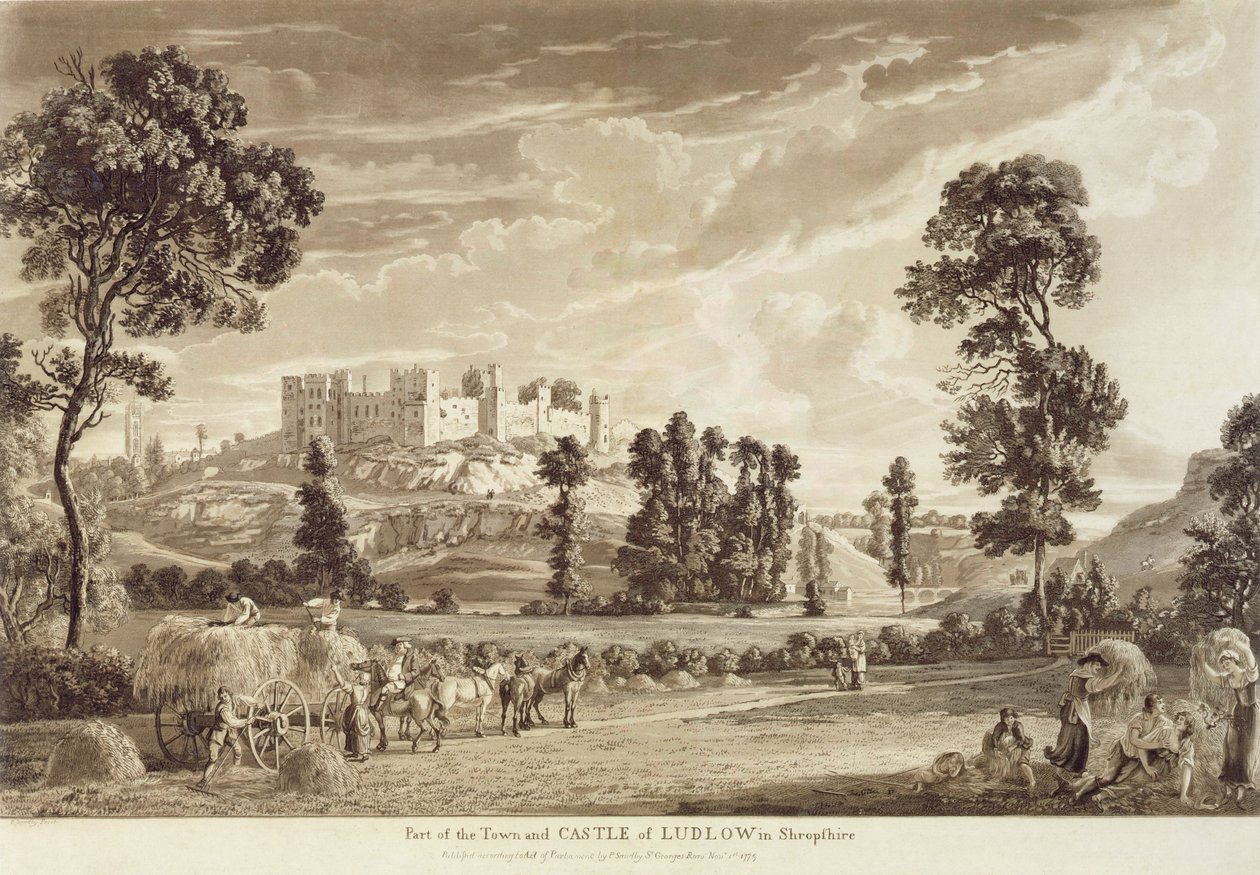 Parte de la ciudad y el castillo de Ludlow en Shropshire, grabado por el artista, publicado por P. Sandby, 1779 de Paul Sandby