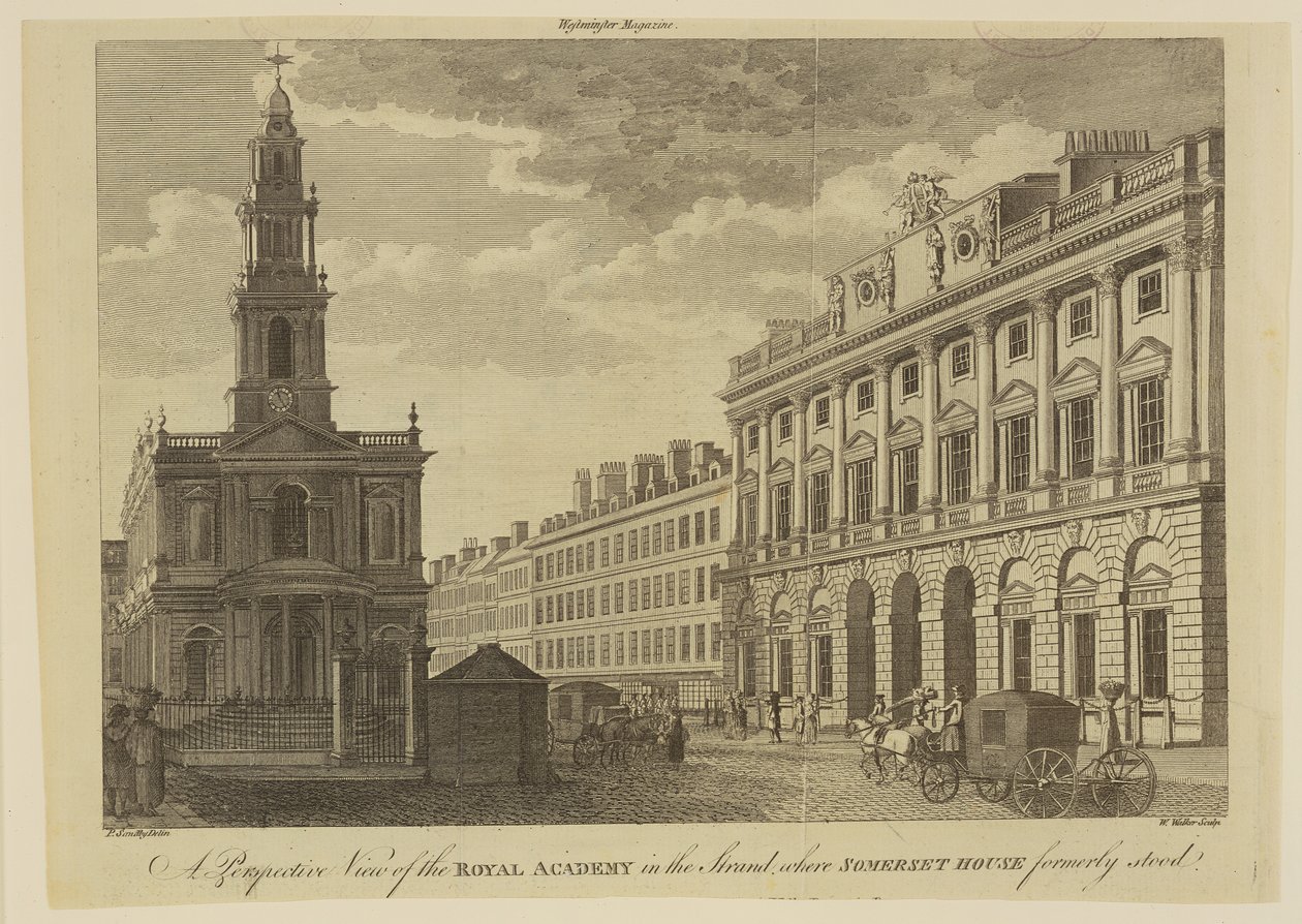 Vista en perspectiva de la Real Academia de Artes, grabado por W. Walker, 1795 de Paul Sandby