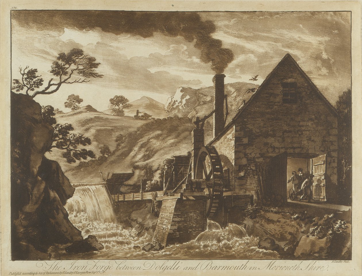 La forja de hierro cerca de Dolgelli y Barmouth en Merionethshire, de Doce Vistas en Gales, 1776 de Paul Sandby