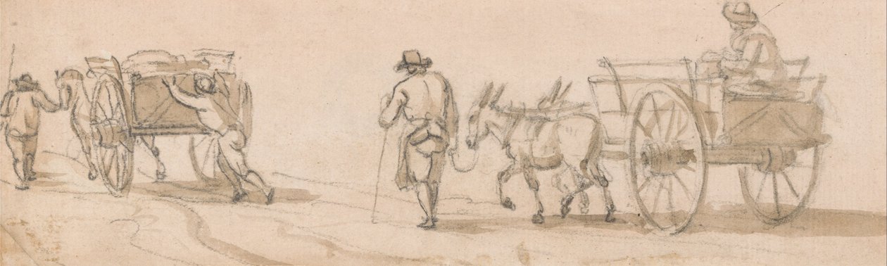 Carro de dos ruedas y figuras de Paul Sandby