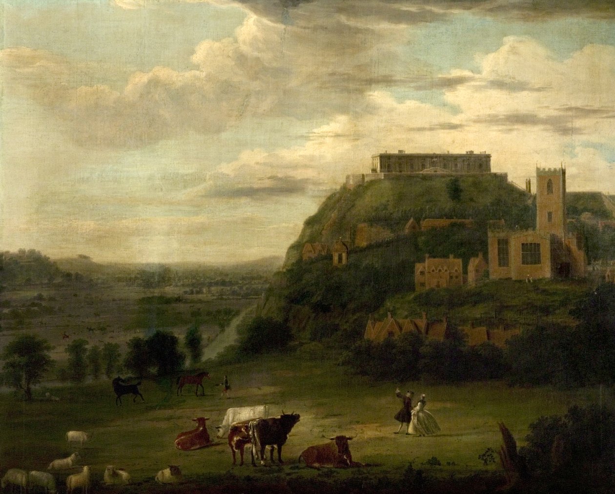 Vista del Castillo de Nottingham con la Iglesia de San Nicolás y casas, c.1742-50 de Paul Sandby