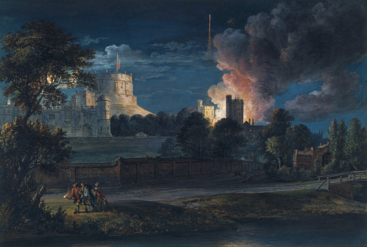 Castillo de Windsor desde Datchet Lane en una noche de júbilo, 1768 de Paul Sandby