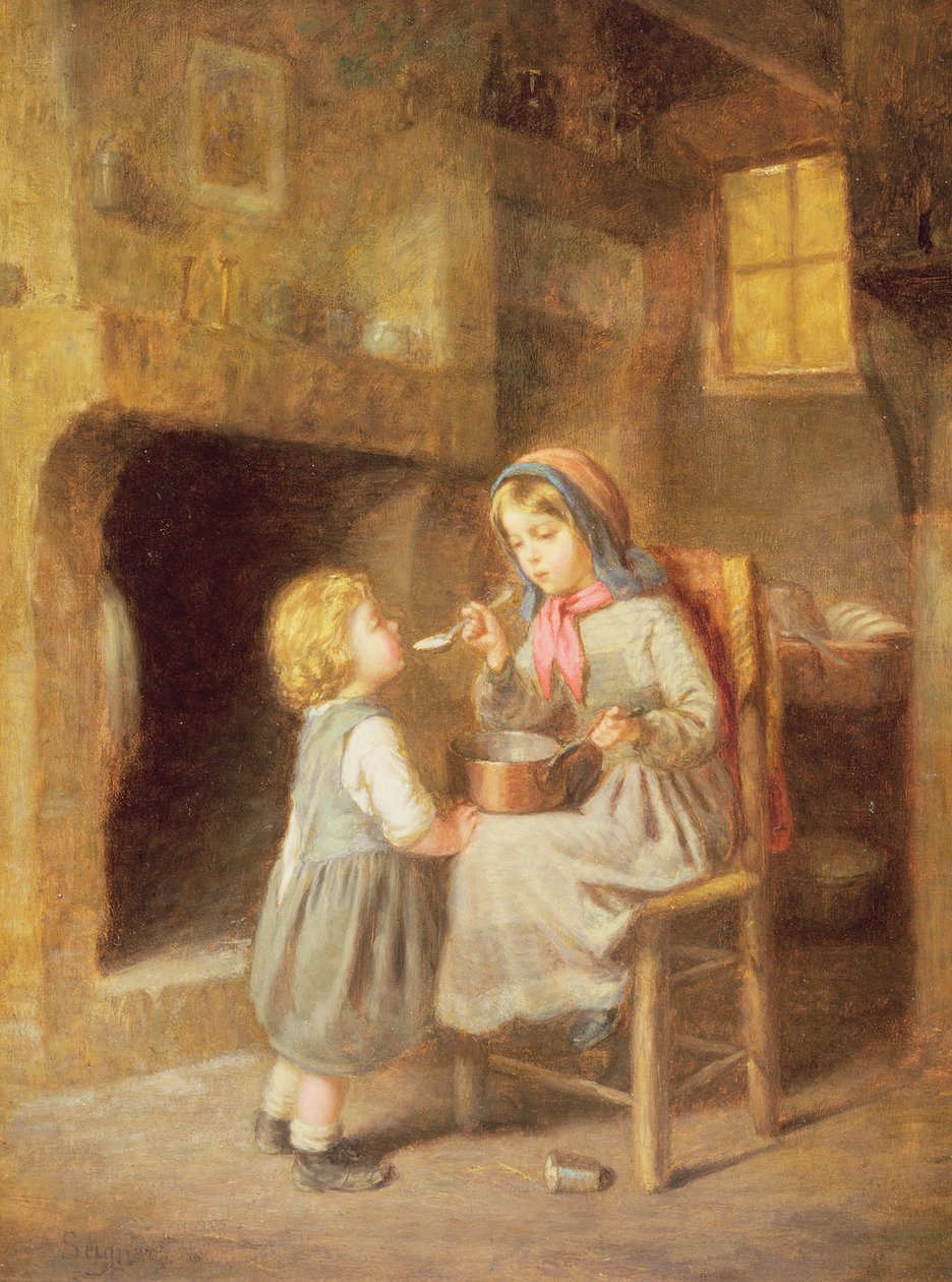 Niña alimentando a un niño pequeño de Paul Seignac
