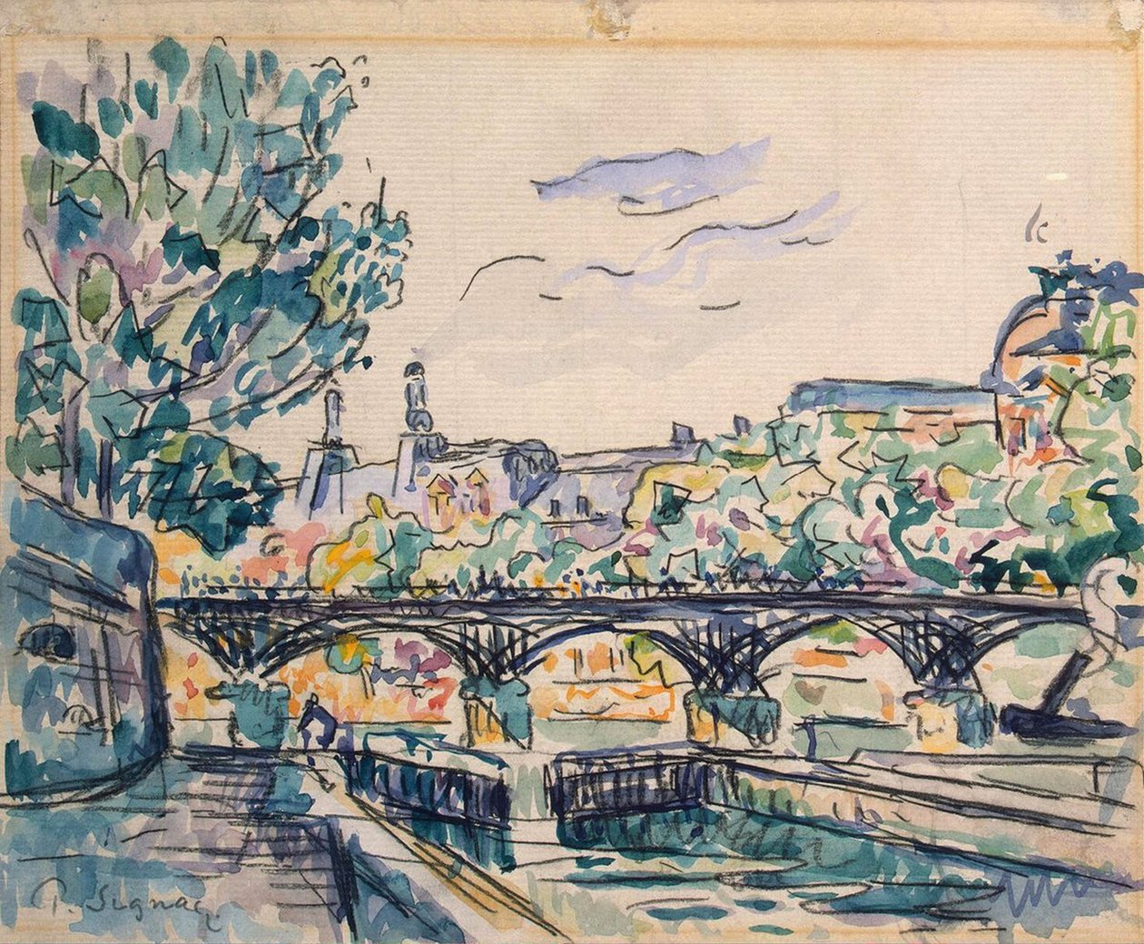 Orilla del Sena cerca del Pont des Arts, con vista del Louvre de Paul Signac