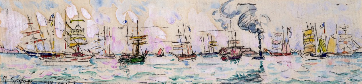 La Partida de los Barcos Pesqueros hacia Terranova, 1928 de Paul Signac