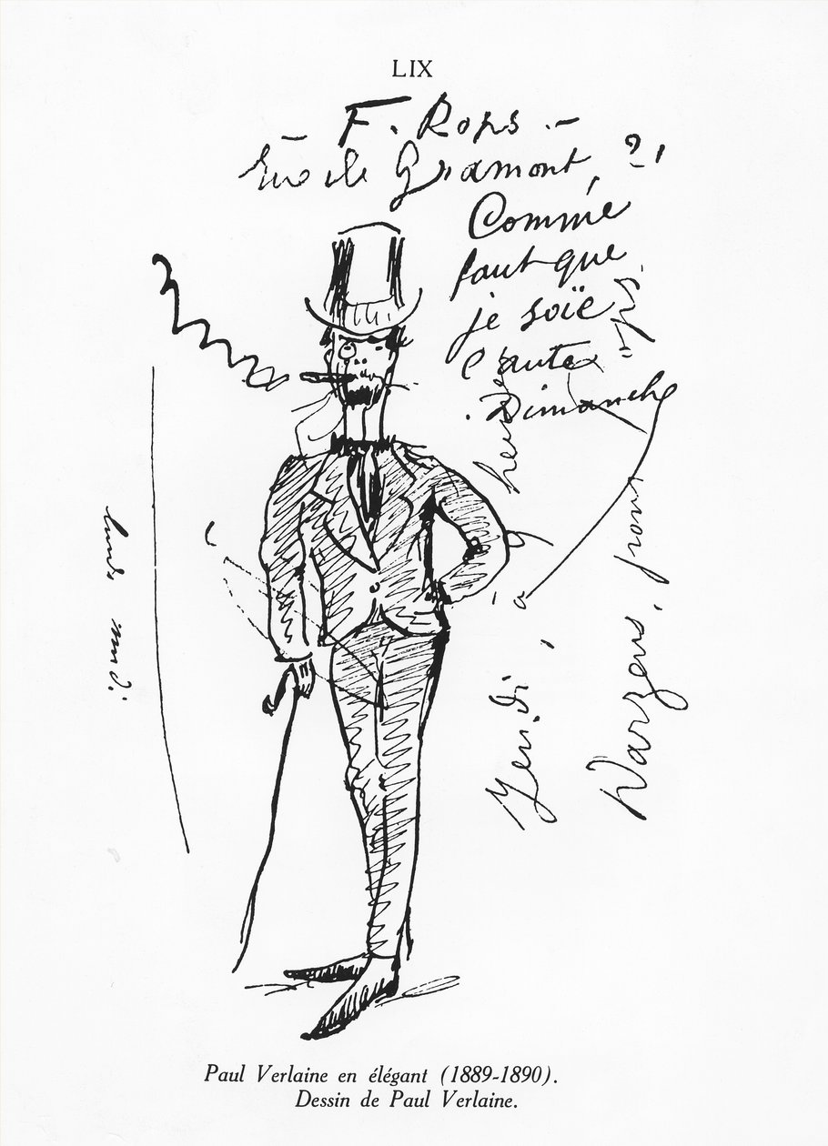 Autorretrato de Paul Verlaine, elegante, 1889-90 de Paul Verlaine
