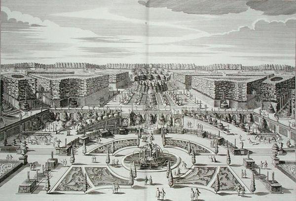 La Gran Cascada del Palacio y Jardines del Placer Princely, Berlín, grabado por Karl Remshard, publicado c.1711-16 de Paul Decker