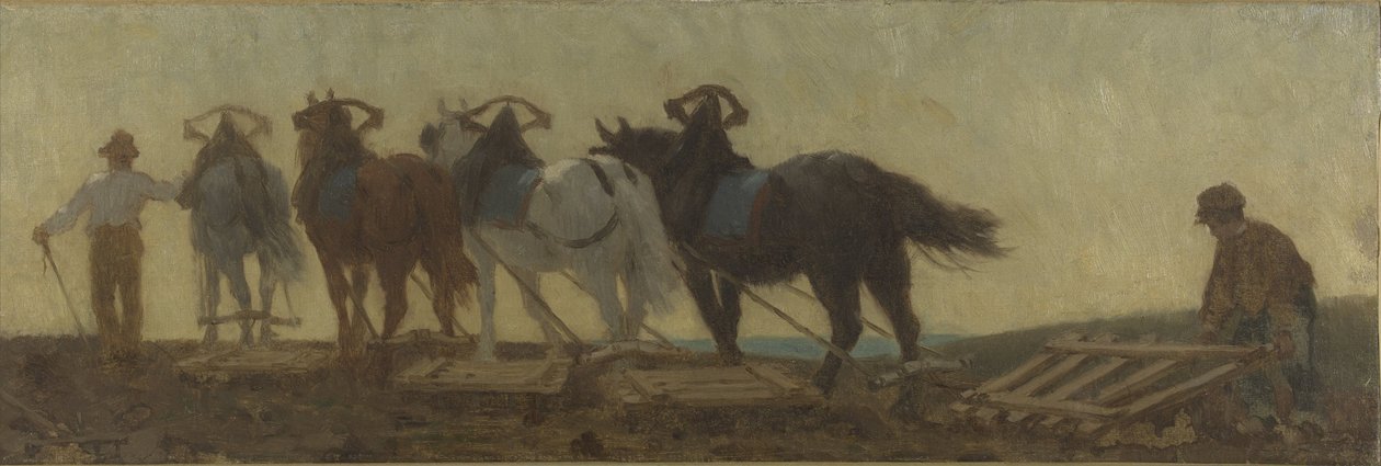 Historia del trigo: arado, siembra, grada: Boceto para la sala de dibujo de la escuela de la rue Dombasle de Paul Albert Baudouin