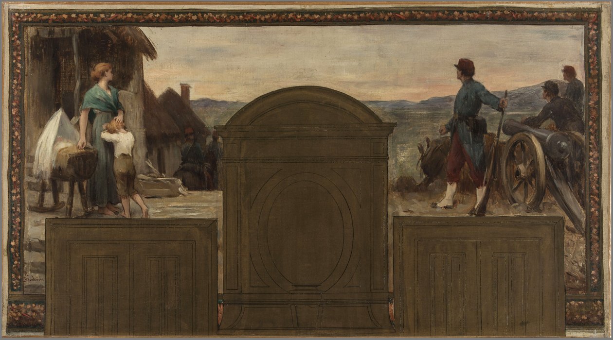 Boceto para el ayuntamiento de Saint-Maur-des-Fossés: Maternité et Patrie - La défense de la Patrie, en 1883 (óleo sobre lienzo (armadura)) de Paul Albert Baudouin