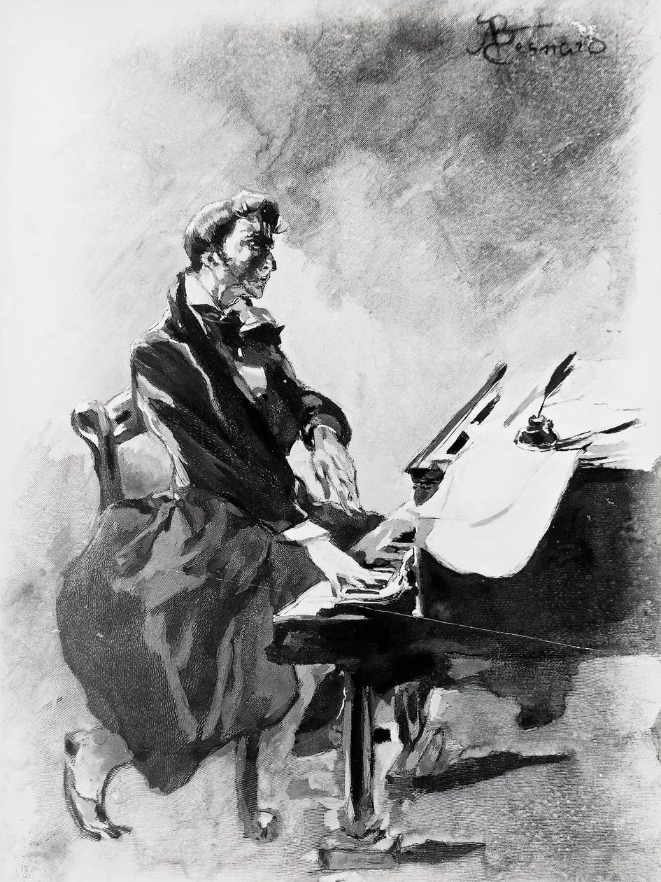 El compositor y pianista Frederic Chopin tocando el piano, por Albert Besnard de Paul Albert Besnard