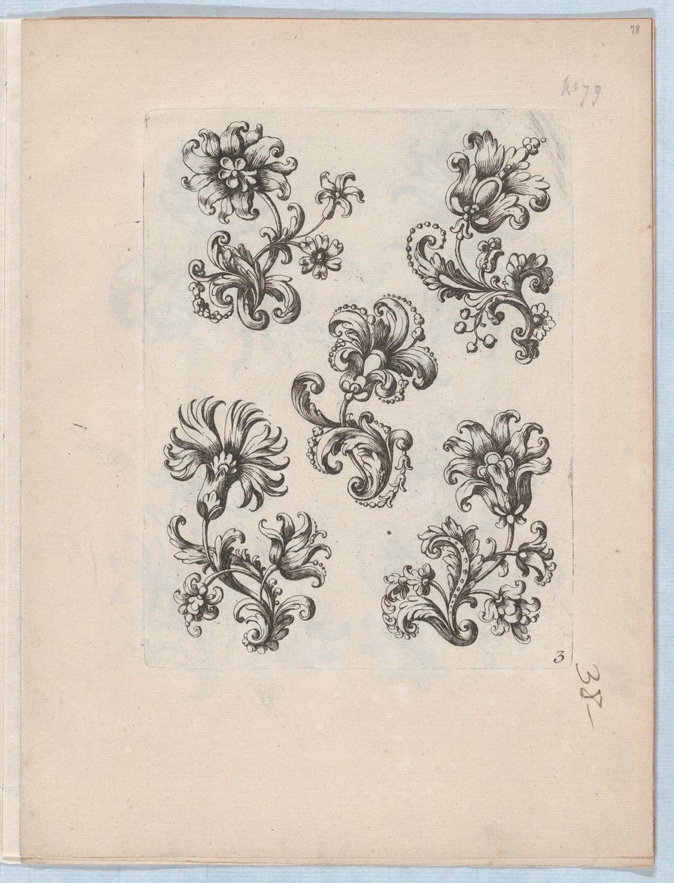 Serie de Pequeños Motivos Florales, Placa 3, ca. 1670-85 de Paul Androuet Du Cerceau