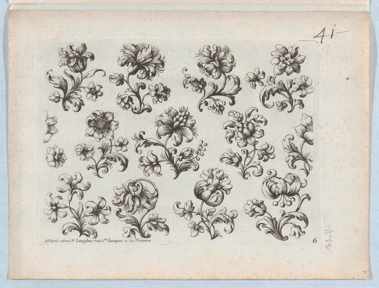 Serie de Pequeños Motivos Florales, Placa 6, ca. 1670-85 de Paul Androuet Du Cerceau