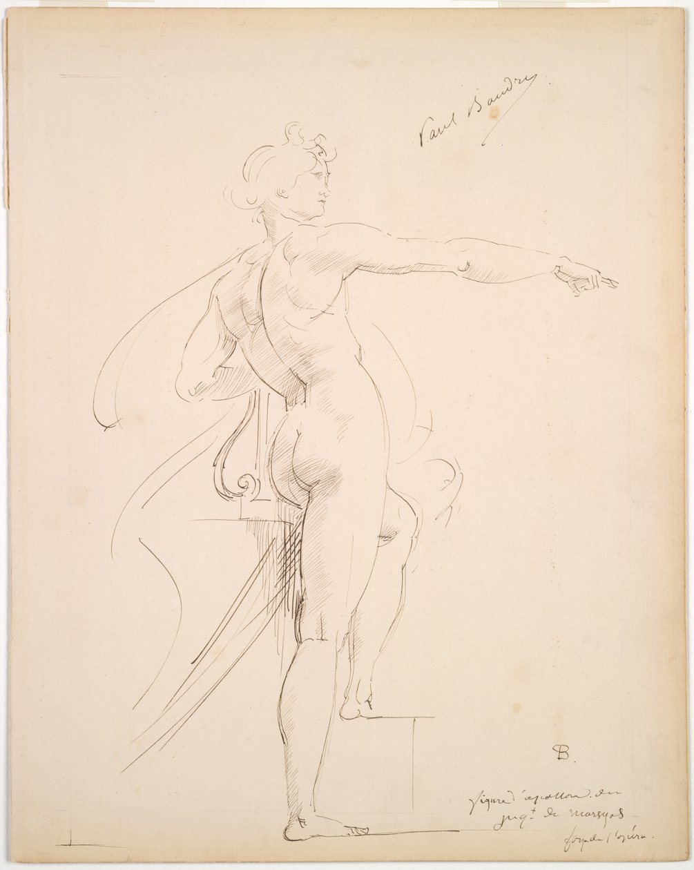 Estudio de Apolo para Marsyas recto, Cara de perfil verso, finales de los años 1860 de Paul Baudry