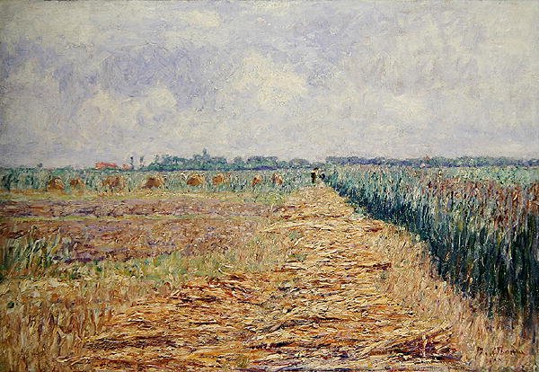 Un paisaje holandés plano bajo un cielo de verano con nubes blancas claras, c.1890 de Paul Baum
