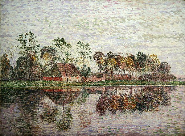 Una granja del sur de Alemania con muchos árboles y un río de Paul Baum
