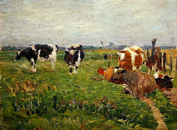 Paisaje de tierras bajas de verano con vacas de Paul Baum