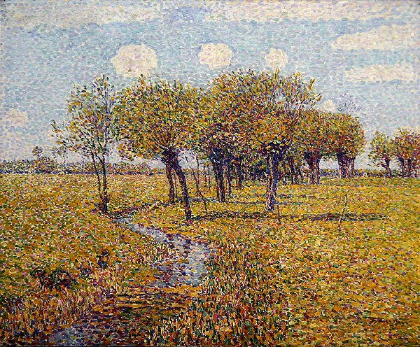 Paisaje holandés con sauces en primavera en un pequeño valle de pradera de Paul Baum