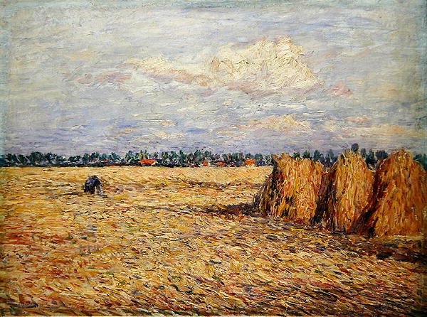 Paisaje plano con campo de grano cosechado de Paul Baum