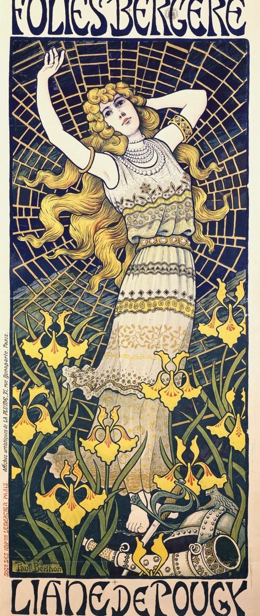 Cartel del espectáculo de la bailarina Liane de Pougy en Folies Bergere, París de Paul Berthon