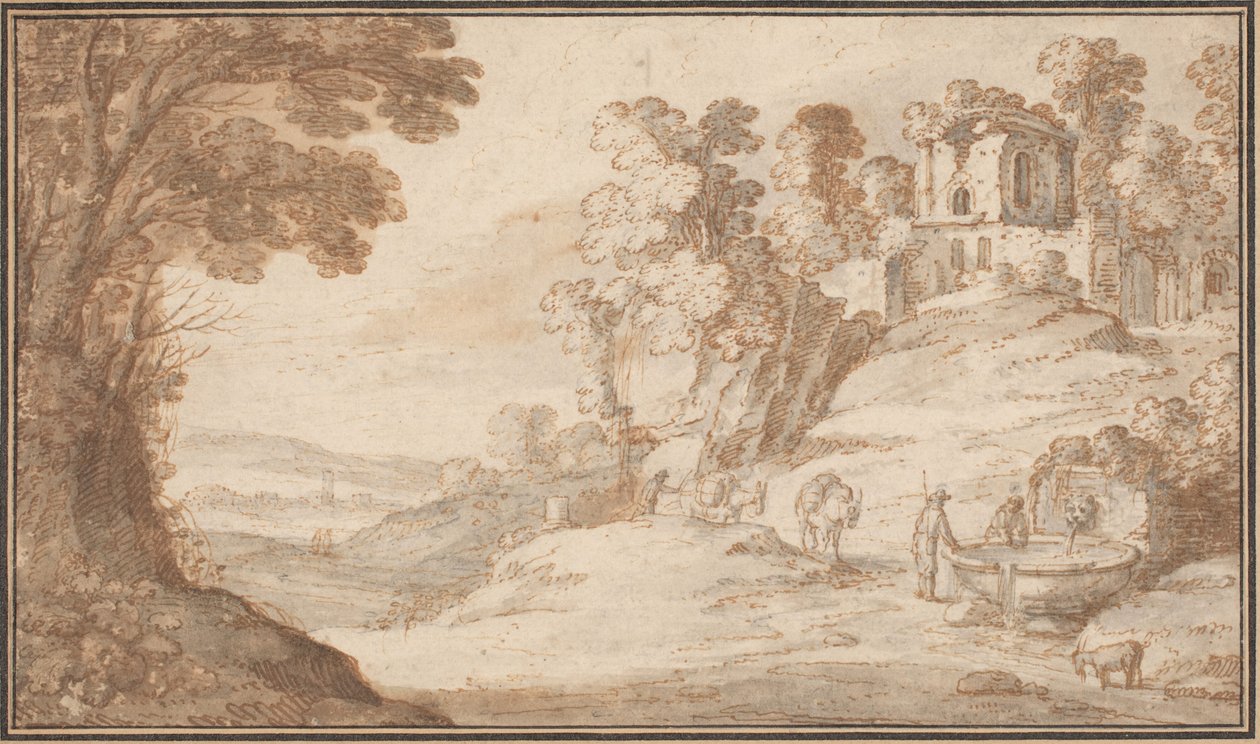 Paisaje clásico con una fuente de Paul Bril