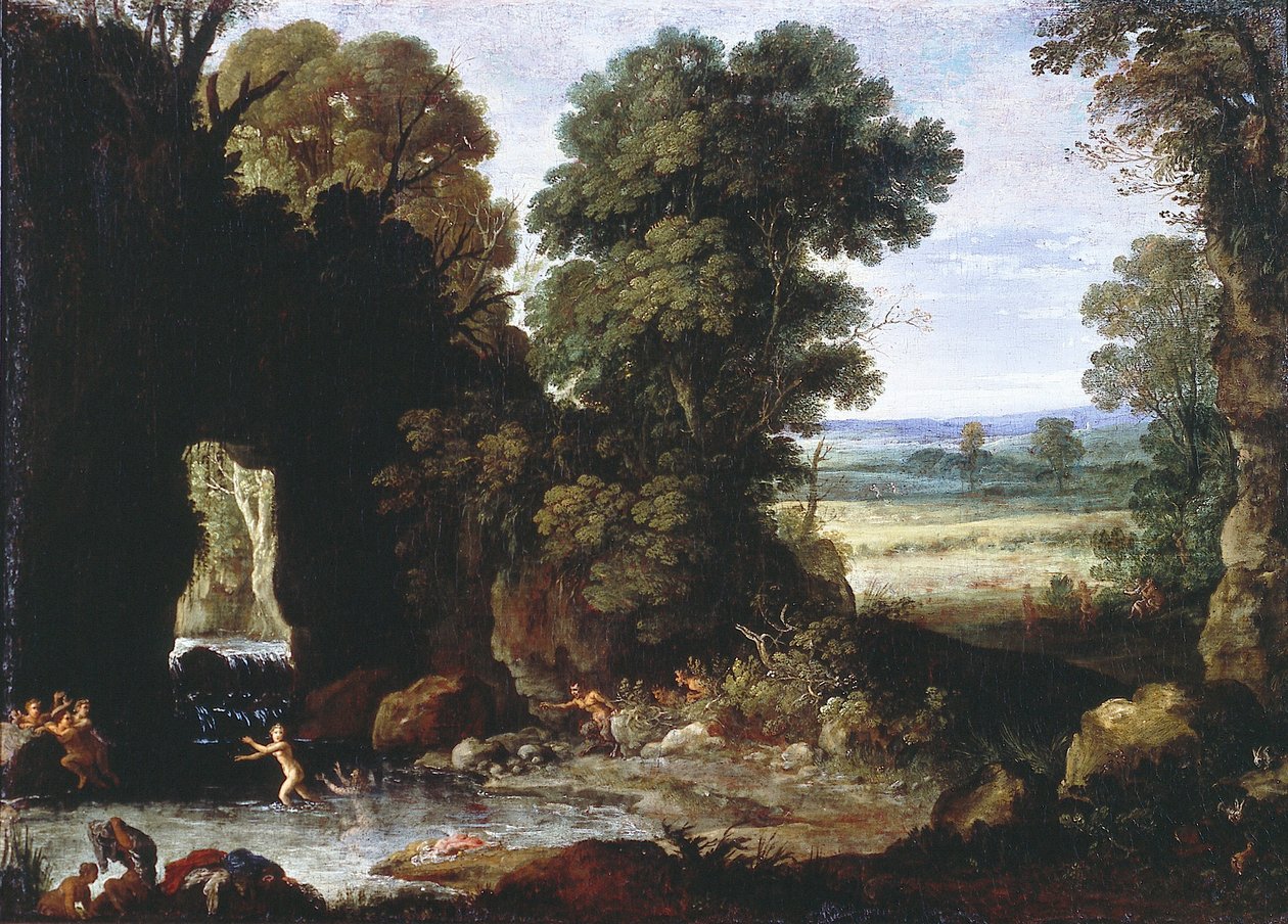 Paisaje boscoso con ninfas y sátiros de Paul Bril