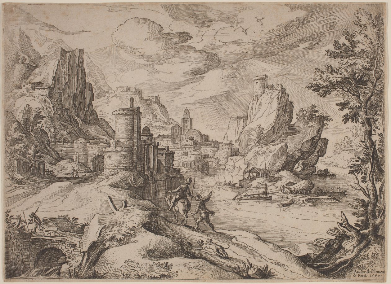 Paisaje fluvial con viajeros de Paul Bril