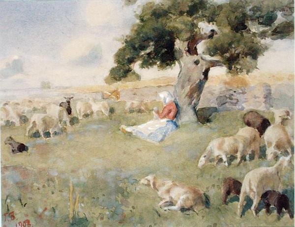 Pastor con un rebaño de ovejas de Paul Burman