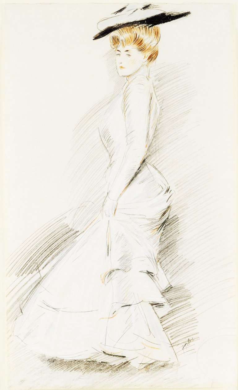 Una Dama Elegante en un Vestido Blanco de Paul Cesar Helleu