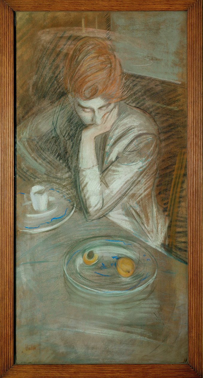 Mujer sentada, apoyada en una mesa de Paul Cesar Helleu