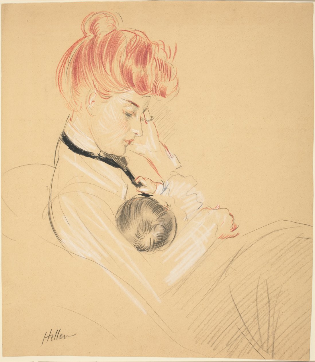 Madame Helleu acunando a Paulette en sus brazos de Paul Cesar Helleu