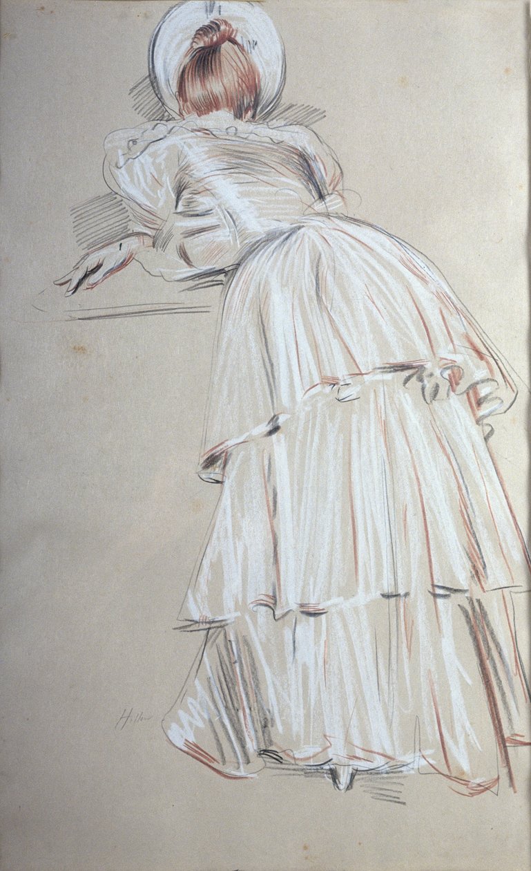 Mujer de pie inclinada desde atrás de Paul Cesar Helleu