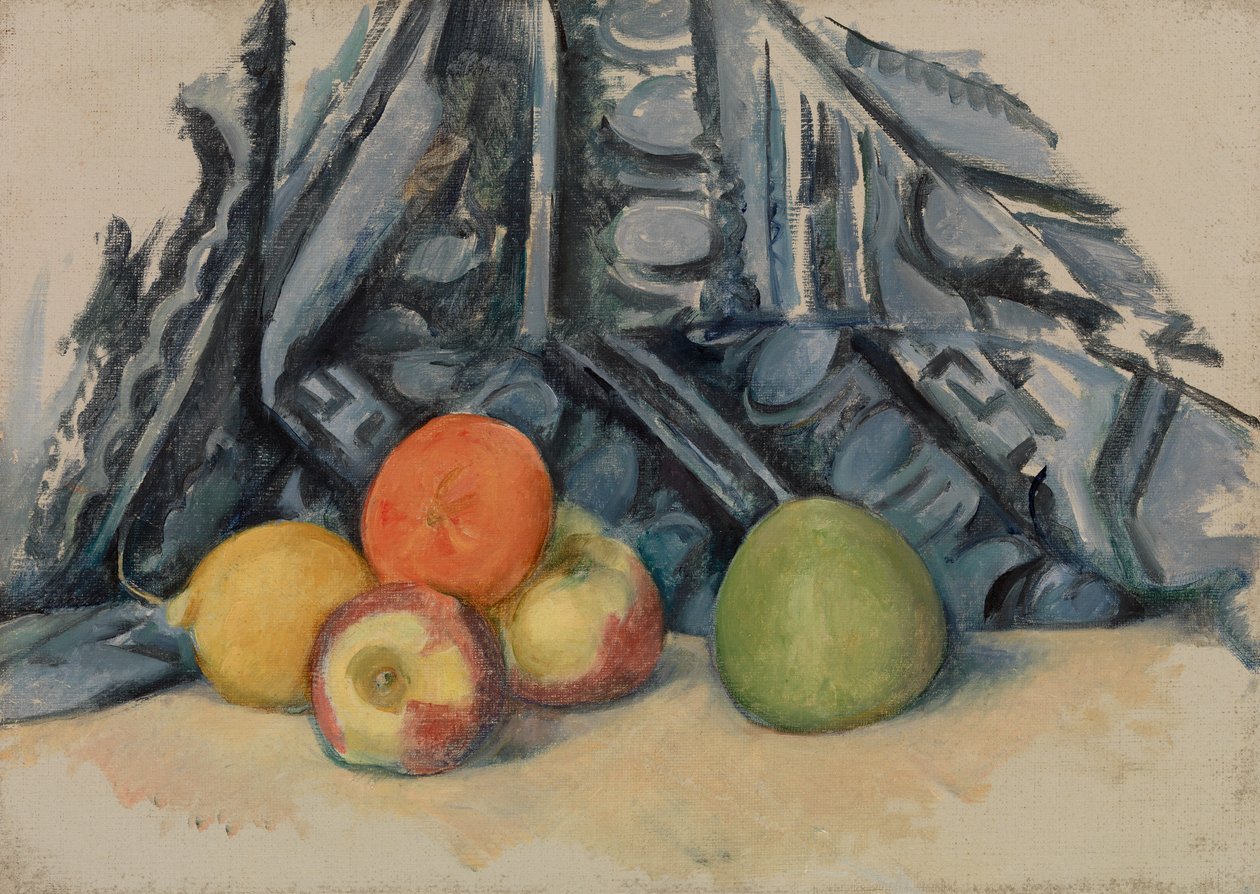 manzanas y tela de Paul Cézanne