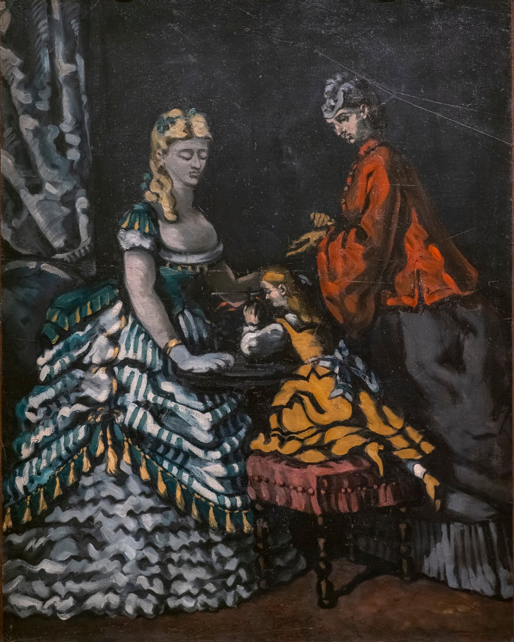 interior con dos mujeres y un niño de Paul Cézanne