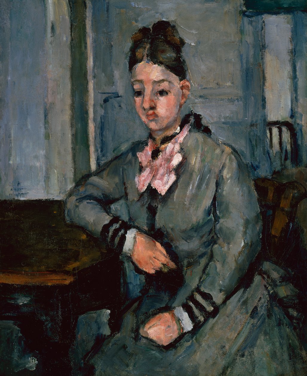 Madame Cézanne apoyada en una mesa, c.1873 de Paul Cézanne