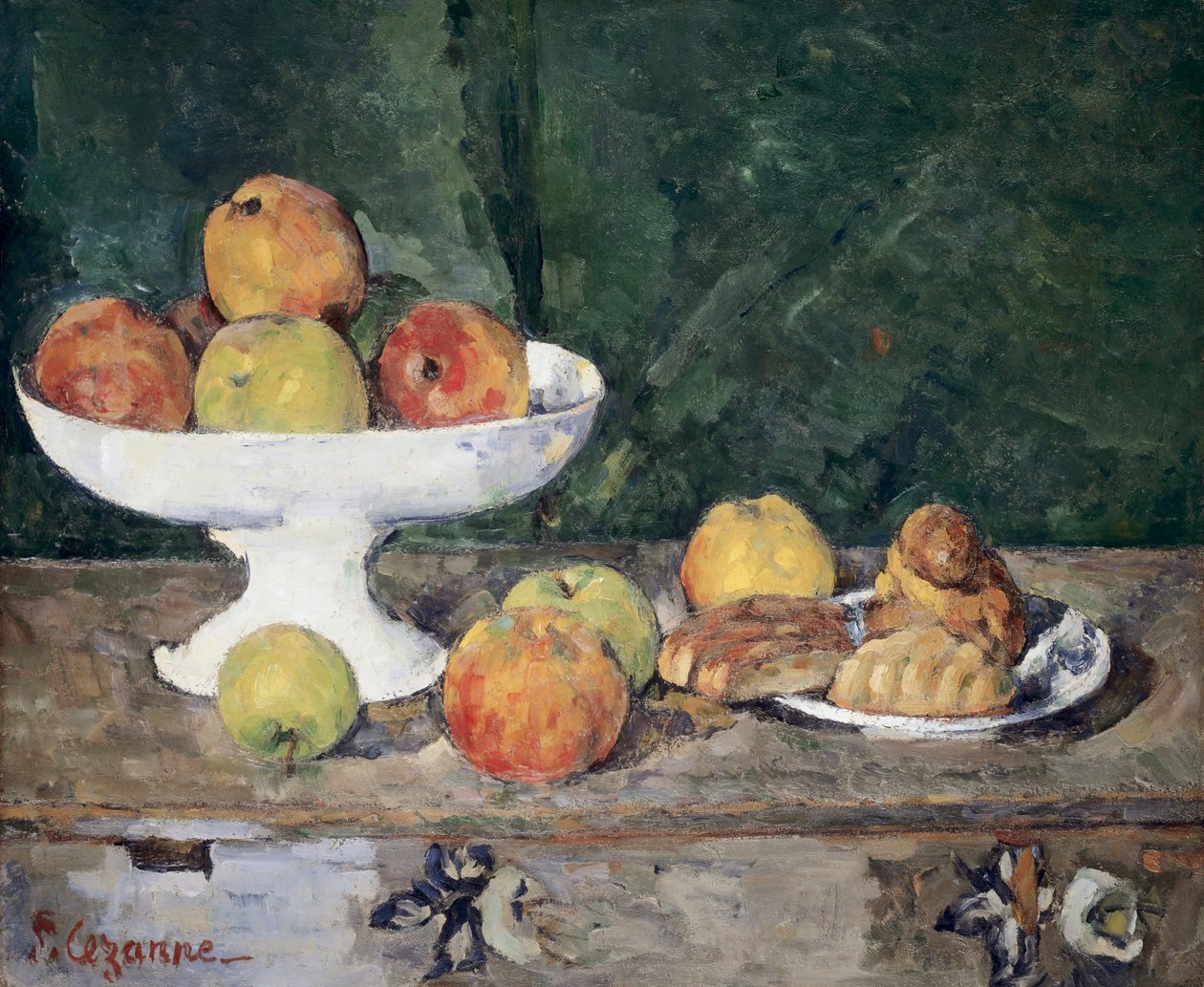 Manzanas y pasteles. Pintura de Paul Cezanne (1839-1906), hacia 1873-1877. Óleo sobre lienzo. Colección particular. de Paul Cezanne