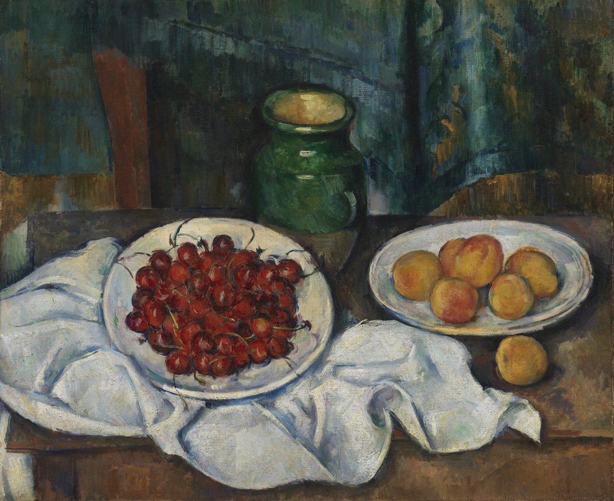 Bodegón con cerezas y melocotones de Paul Cézanne