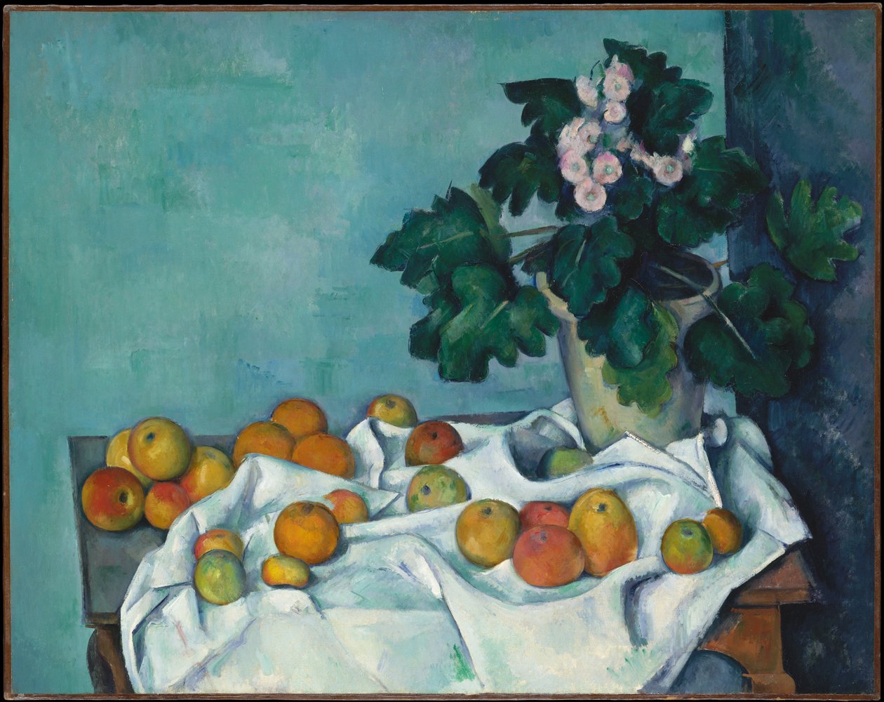 Bodegón con manzanas y una maceta de prímulas de Paul Cézanne