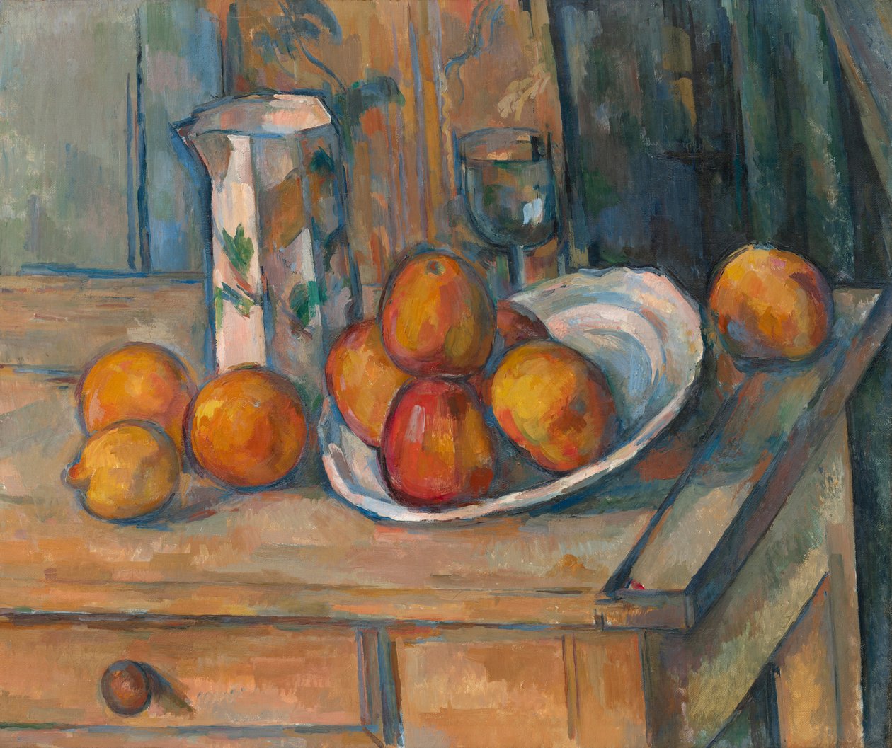 Naturaleza Muerta con Jarra de Leche y Fruta de Paul Cézanne