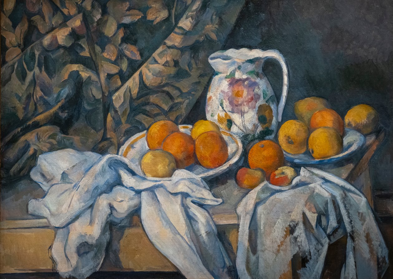 bodegón con una cortina de Paul Cézanne