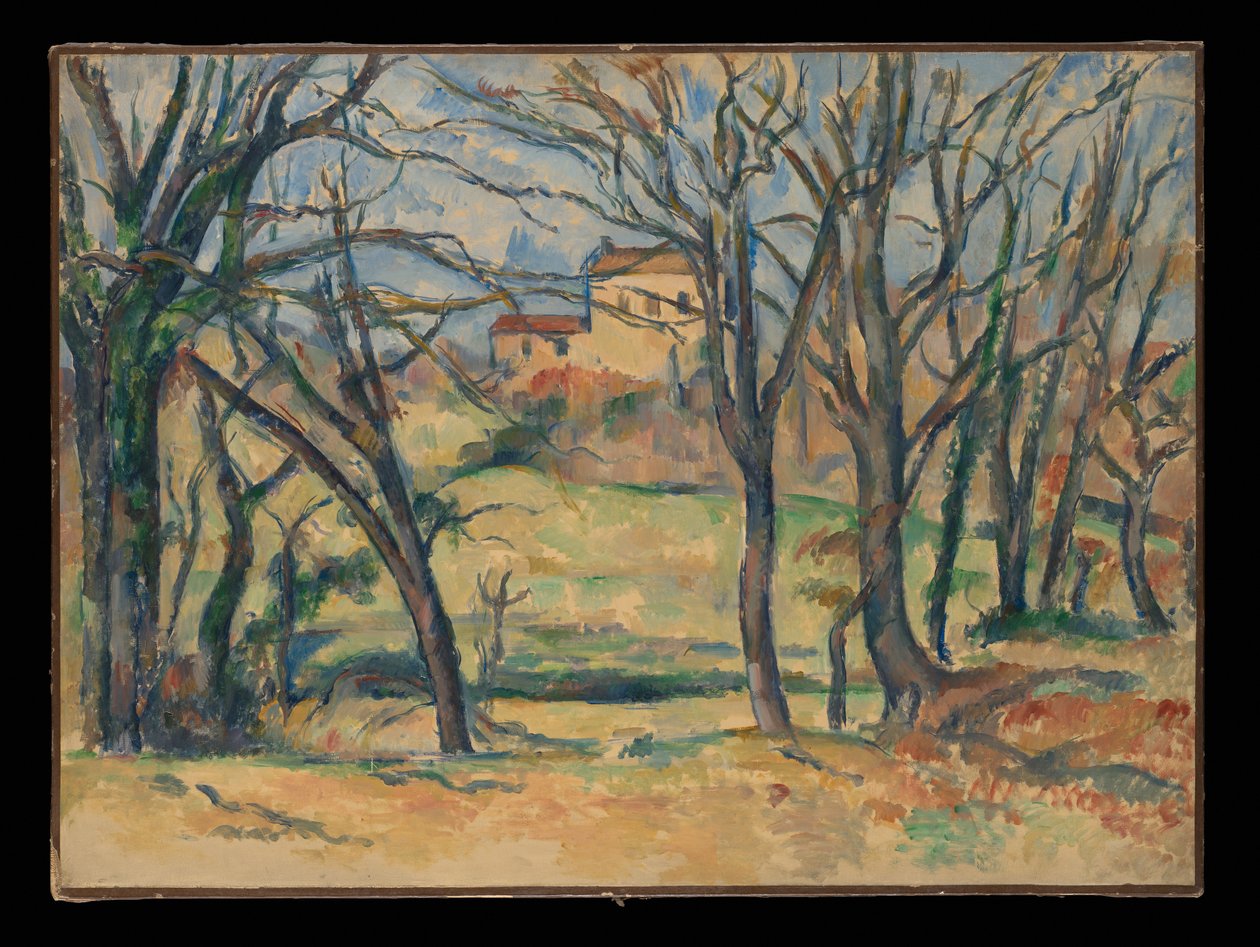 Árboles y casas cerca del Jas de Bouffan de Paul Cézanne