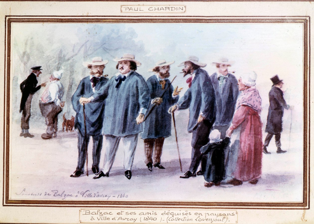 El escritor francés Honoré de Balzac y sus amigos disfrazados de campesinos en la ciudad de Avray en 1840 de Paul Chardin